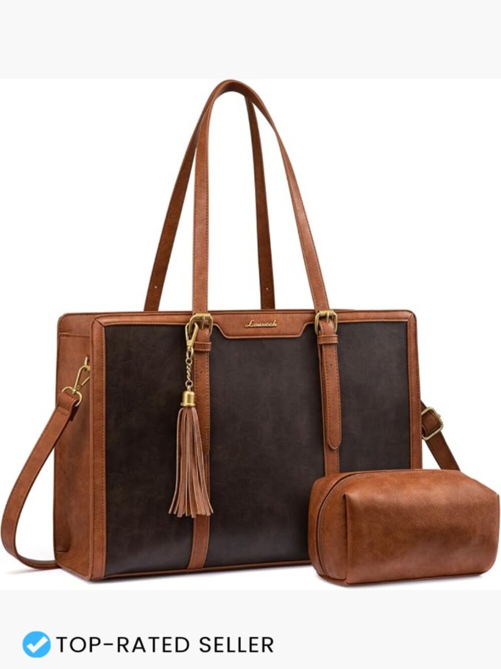 Faux Leather Laptop Tote for Women 15.6 Inch Work Bag Structured Vintage
